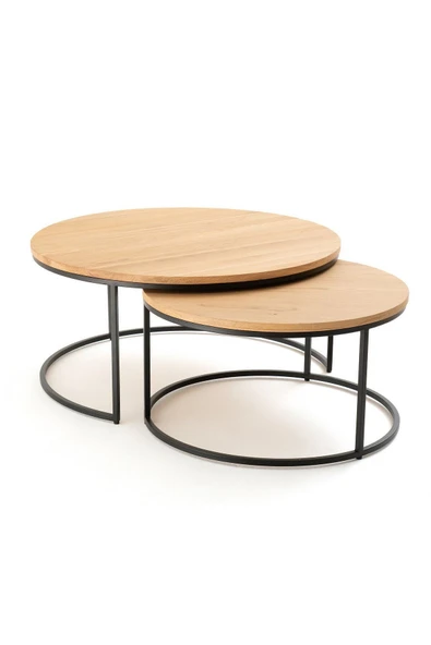 Hitit Dekorasyon Laura Siyah Metal Ahşap İkili Orta Sehpa - Resim 6