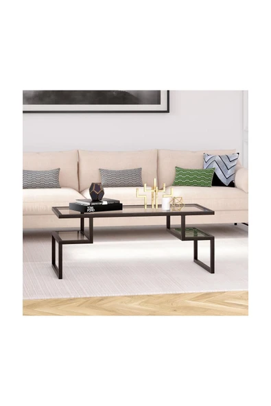 Hitit Dekorasyon Noo Siyah Metal Cam Orta Sehpa ürün görseli 1