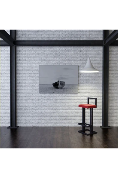 Hitit Dekorasyon Line Siyah Metal Bar Sandalyesi Kırmızı - 2