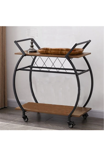 Hitit Dekorasyon Chaya Siyah Metal&ahşap Servis Arabası - 3