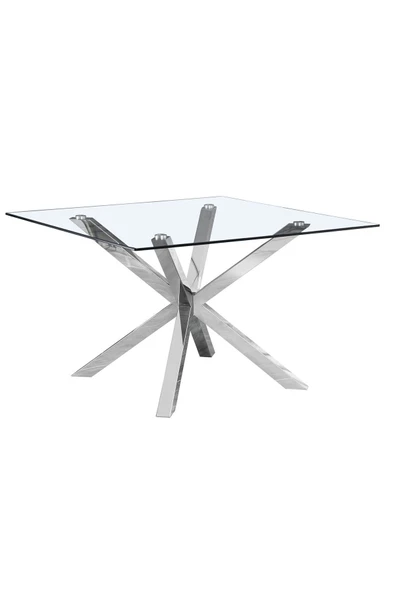 Hitit Dekorasyon Erika Paslanmaz Metal & Cam Kare Yemek Masası