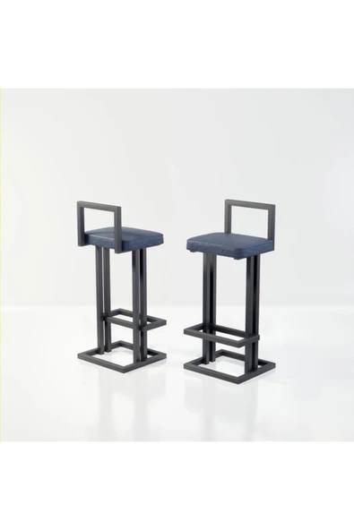 Hitit Dekorasyon Line Siyah Metal Bar Sandalyesi Mavi - 2