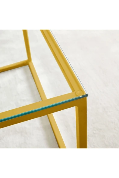Hitit Dekorasyon Stream Metal Orta Sehpa Sarı Ayak Şeffaf Cam - 4
