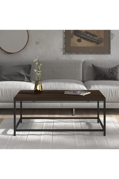 Hitit Dekorasyon Bella Siyah Metal Ahşap Orta Sehpa - Resim 2