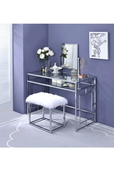 Hitit Dekorasyon Abigail Paslanmaz Metal Makyaj Masası & Tabure - 2
