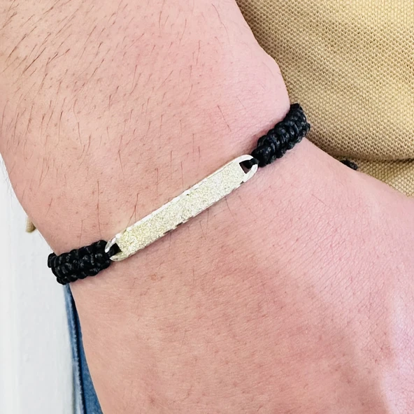 Gümüş Erkek Bileklik,14k Beyaz Altın Kaplama,sim Desen Isim Yazılabilir,şık Hediye