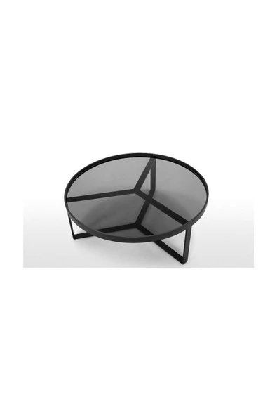Hitit Dekorasyon Aula Siyah Metal Cam Yuvarlak Orta Sehpa - 2