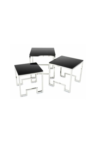 Hitit Dekorasyon Foster Paslanmaz Metal Cam Yan Sehpa - 2