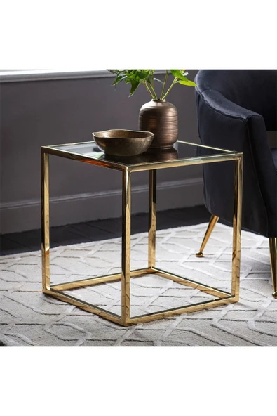 Hitit Dekorasyon Waleska Gold Metal&cam Yan Sehpa - Resim 3