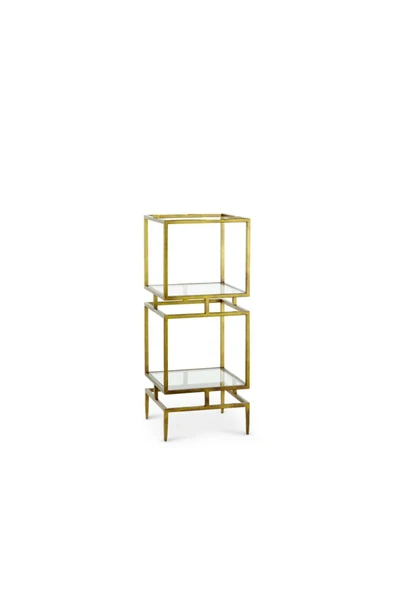 Hitit Dekorasyon Olope Gold Metal 2 Raflı Kitaplık Çiçeklik Gümüşlük Duvar Rafı - Resim 2