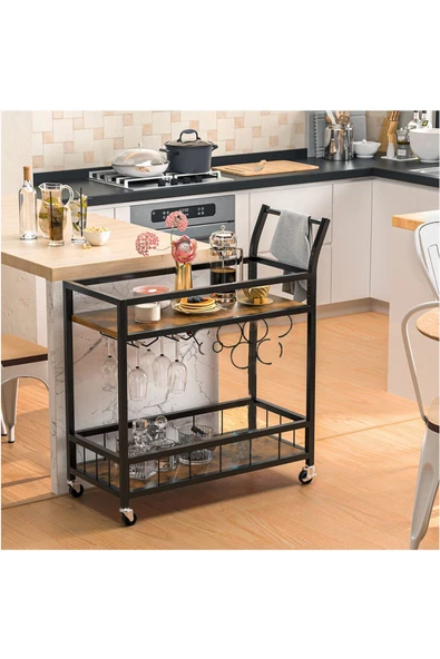 Hitit Dekorasyon Remi Siyah Metal Servis Arabası - 2