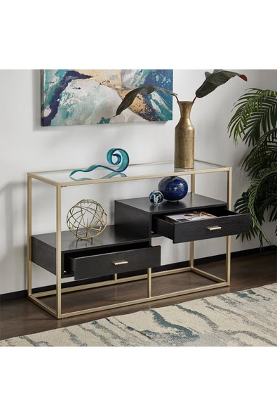 Hitit Dekorasyon Faye Gold Metal Ahşap&cam Dresuar - 2