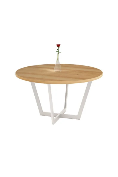 Hitit Dekorasyon Fim Beyaz Metal Ahşap Yemek Masası ürün görseli 1