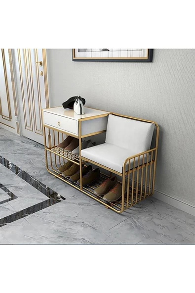 Hitit Dekorasyon Loren Gold Metal Benç Ayakkabılık - 3