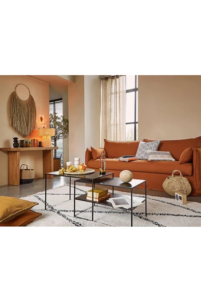 Hitit Dekorasyon Hiba Siyah Metal İkili Orta Sehpa - Resim 2