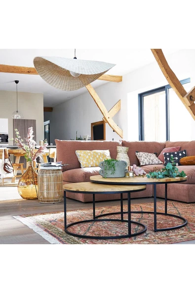 Hitit Dekorasyon Laura Siyah Metal Ahşap İkili Orta Sehpa - Resim 3