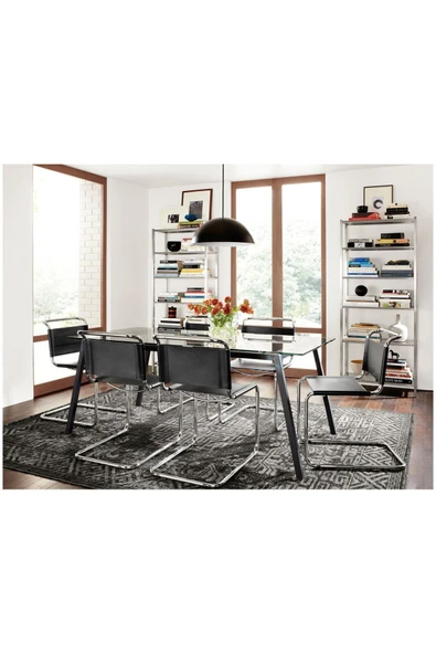 Hitit Dekorasyon Zroft Siyah Metal Cam Yemek Masası - 2