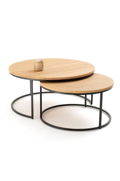 Hitit Dekorasyon Laura Siyah Metal Ahşap İkili Orta Sehpa ürün görseli 1