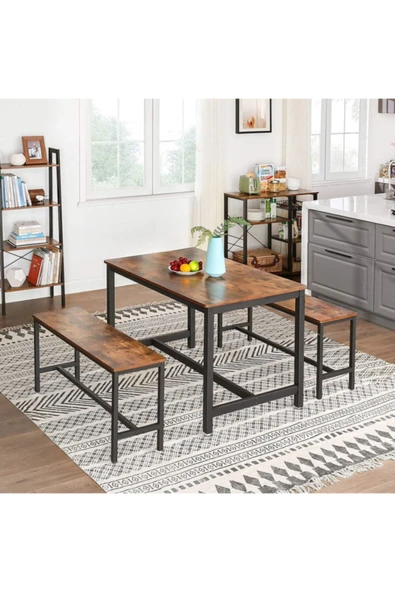 Hitit Dekorasyon Baro Siyah Metal Ahşap Yemek Masası - 2