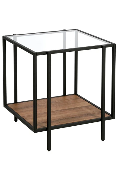 Hitit Dekorasyon Adeline Siyah Metal Cam&ahşap Yan Sehpa - 5