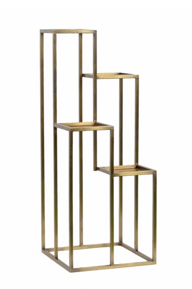 Hitit Dekorasyon Pithana Pirinç Eskitme Saksılık Çiçek Rafı Saksı Standı - 2