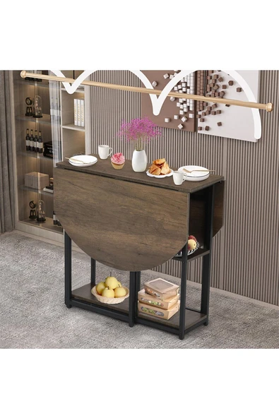 Hitit Dekorasyon Nona Siyah Metal Kahverengi Katlanır Yemek Masası - 5