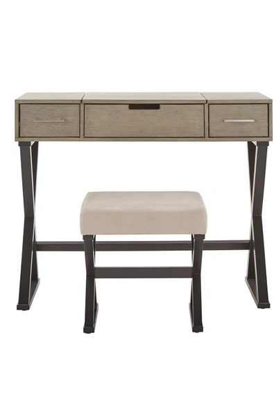 Hitit Dekorasyon Azure Siyah Metal Açık Kahve Makyaj Masası Tabure - 4