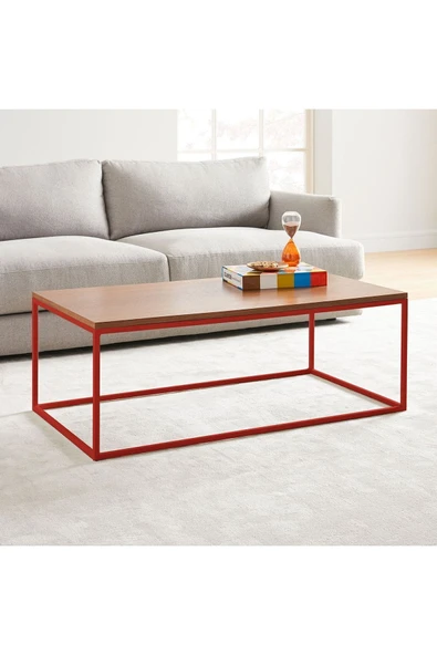 Hitit Dekorasyon Stream Metal Orta Sehpa Kırmızı Ayak Ceviz Tabla ürün görseli 1