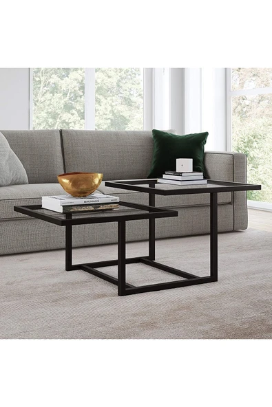 Hitit Dekorasyon Chic Siyah Metal Cam Orta Sehpa - Resim 2