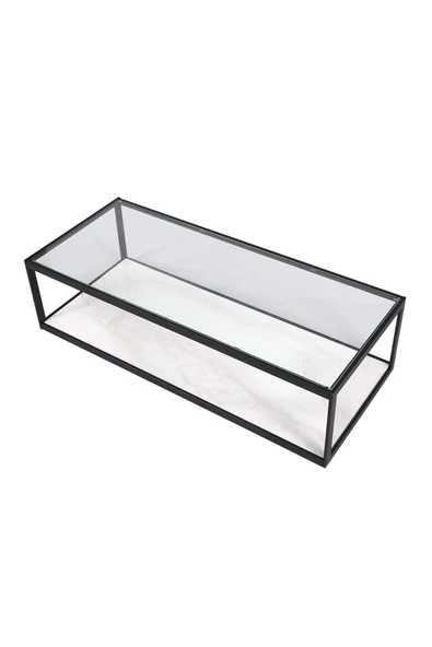 Hitit Dekorasyon Meteo Siyah Metal Cam Ahşap Dikdörtgen Orta Sehpa - 3