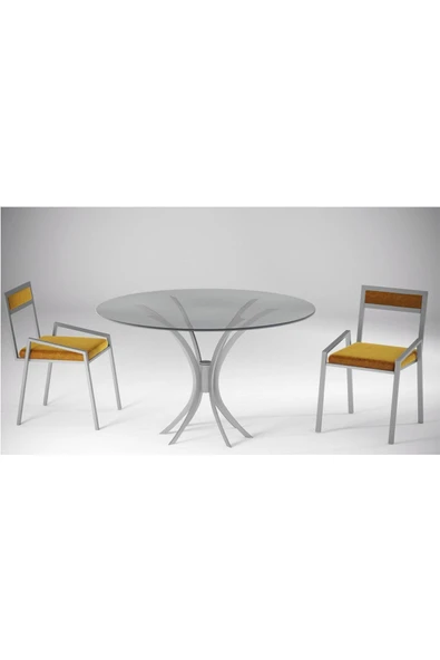 Hitit Dekorasyon Leon Gümüş Metal Yuvarlak Yemek Masası - 2