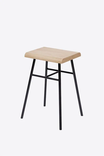 Hitit Dekorasyon Chesil Siyah Metal Ahşap Tabure