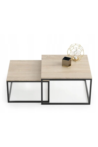 Hitit Dekorasyon Kawo Siyah Metal Ahşap Ikili Orta Sehpa Somono Meşe ürün görseli 1