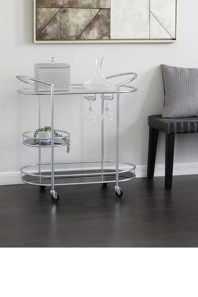 Hitit Dekorasyon Sonora Gri Metal&cam Servis Arabası - 2