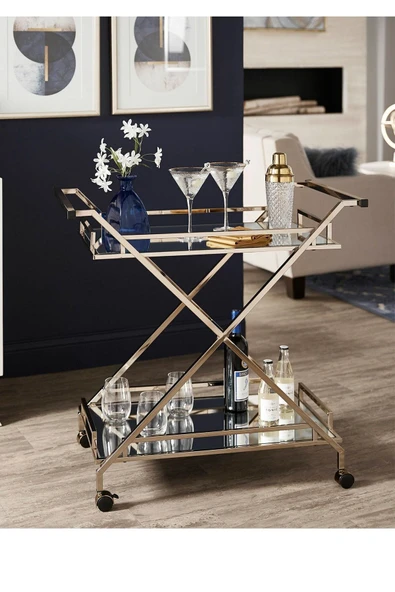 Hitit Dekorasyon Kemina Gold Metal&cam Servis Arabası - 2