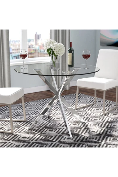 Hitit Dekorasyon Zalika Paslanmaz Metal&cam Yuvarlak Yemek Masası - 3