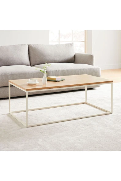 Hitit Dekorasyon Stream Metal Orta Sehpa Beyaz Ayak Meşe Tabla