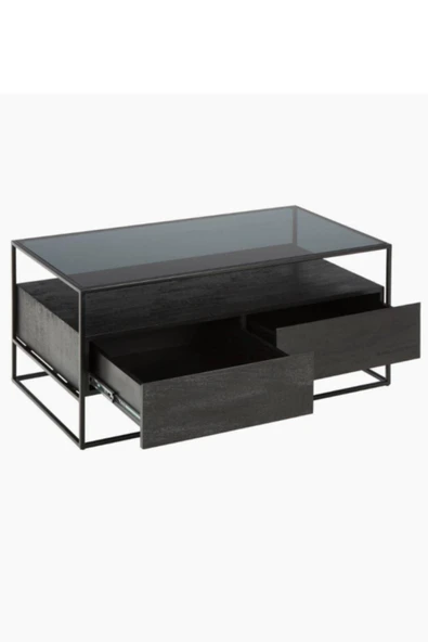 Hitit Dekorasyon Cora Siyah Metal Çekmeceli Cam Orta Sehpa - 2