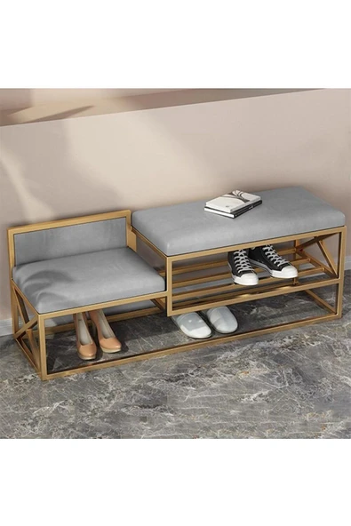 Hitit Dekorasyon Lulu Gold Metal Gri Benç Ayakkabılık - 3