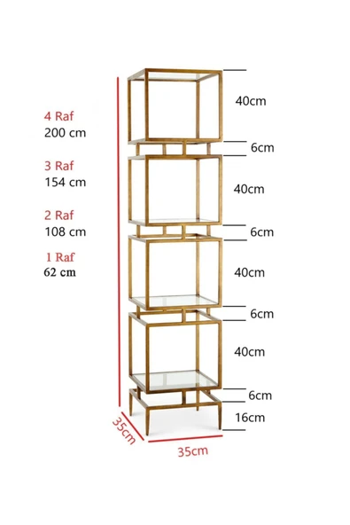 Hitit Dekorasyon Olope Pirinç Eskitme Metal Kitaplık Çiçeklik Gümüşlük Duvar Rafı Yan Sehpa - Resim 3