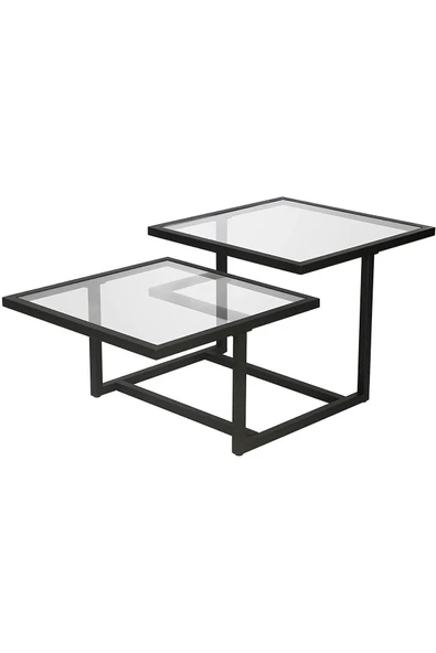 Hitit Dekorasyon Chic Siyah Metal Cam Orta Sehpa - Resim 5