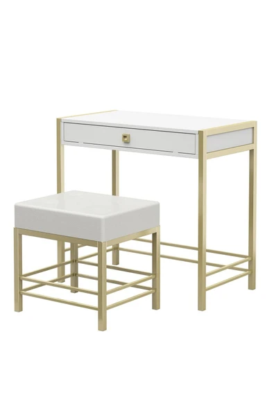 Hitit Dekorasyon Claudia Gold Metal Beyaz Makyaj Masası & Tabure - 7