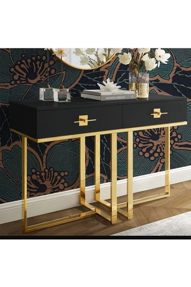 Hitit Dekorasyon Rihanna Gold Metal Siyah Dresuar - Resim 3