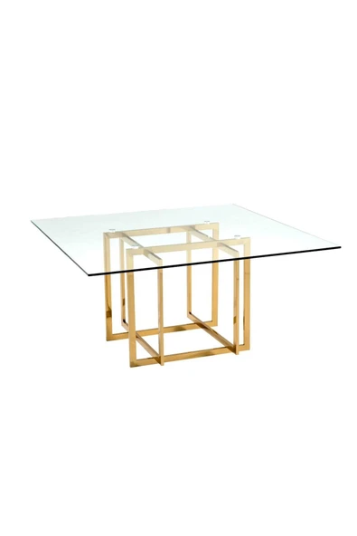 Hitit Dekorasyon Scarlet Gold Metal & Cam Kare Yemek Masası