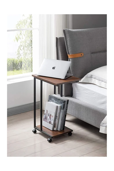 Hitit Dekorasyon Jiks Siyah Metal Tekerlekli C Sehpa ürün görseli 1