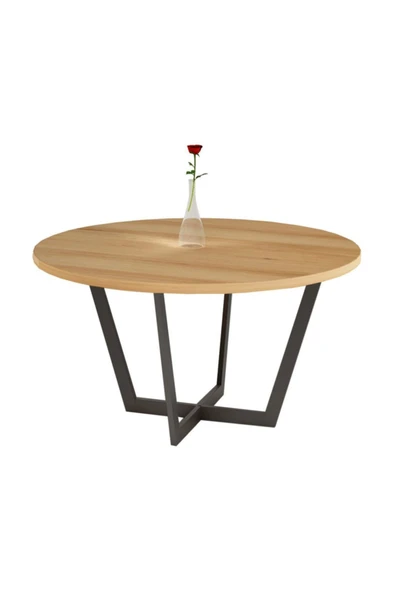 Hitit Dekorasyon Fim Siyah Metal Ahşap Yemek Masası