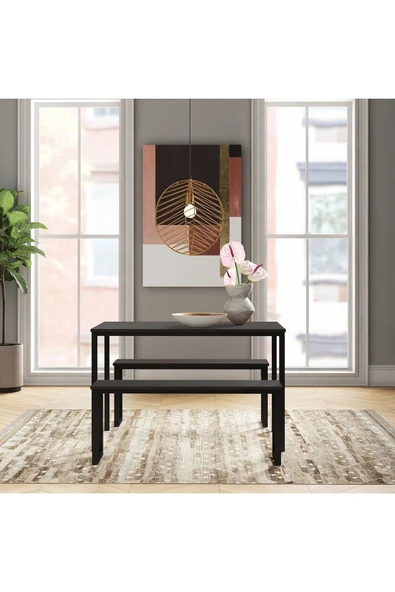 Hitit Dekorasyon Blody Siyah Metal Ahşap Yemek Masası Takımı - 2