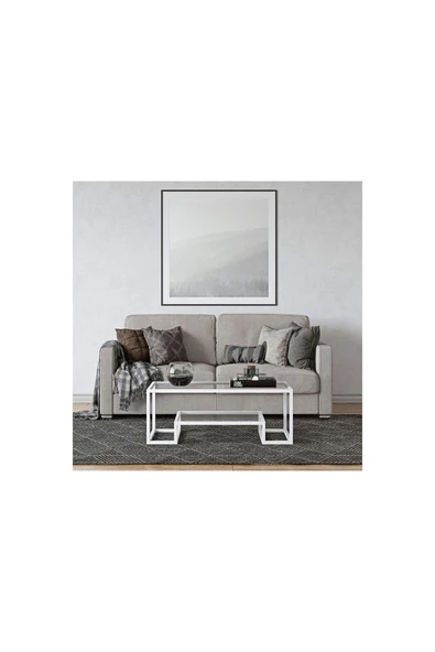 Hitit Dekorasyon Pegged Beyaz Metal Cam Orta Sehpa - 3