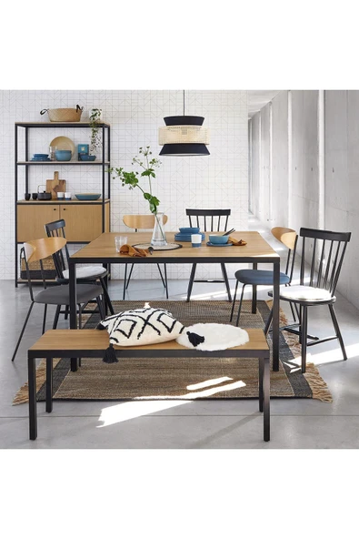 Hitit Dekorasyon Day Siyah Metal Ahşap Yemek Masası - 2