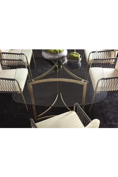 Hitit Dekorasyon Mary Pirinç Eskitme Metal & Cam Dikdörtgen Yemek Masası - 3